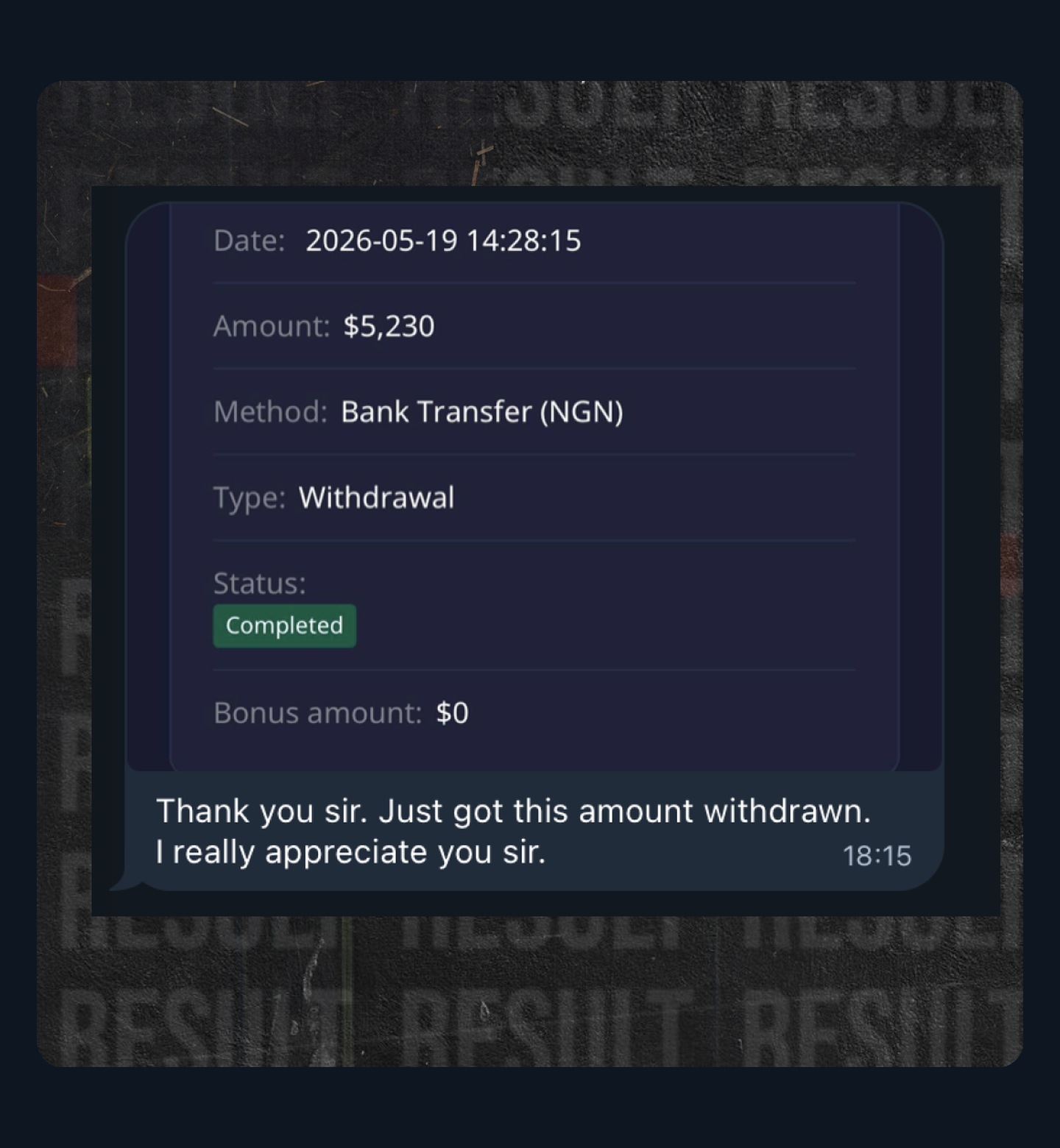 Withdrawal $5,230 completed